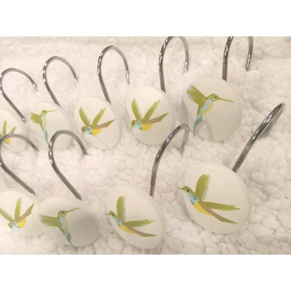 New Set of 12 Humingbird Shower‎ Curtain Hooks Whimsical Cottage Coastal Garden